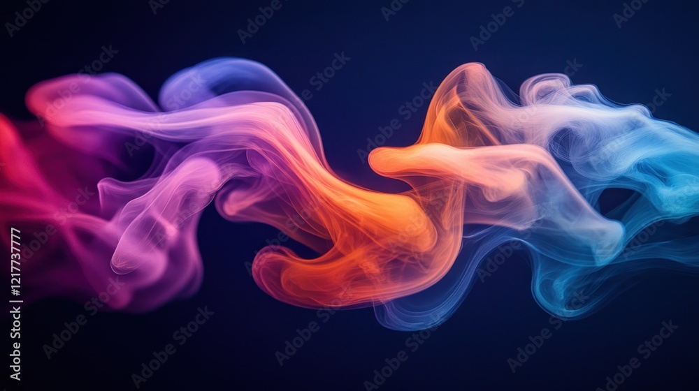 Fototapeta premium Colorful smoke swirls dark background, design element