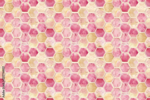 Seamless watercolor honeycomb style pink and beige hexagon pattern wallpaper photo