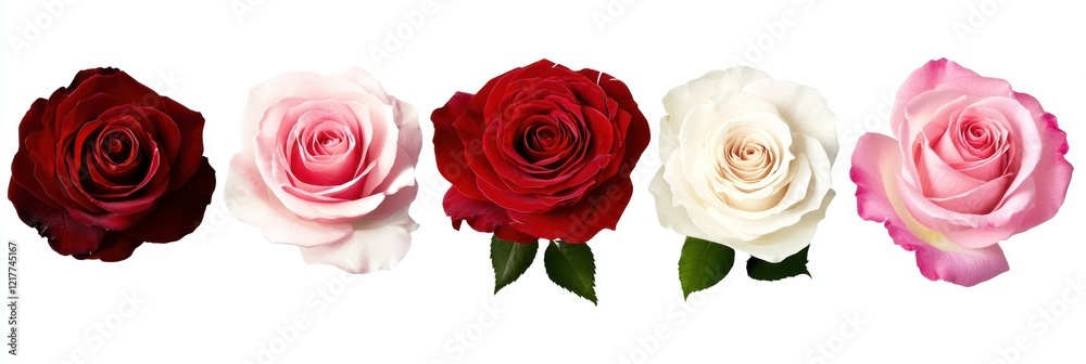 Fototapeta premium A high-resolution set of 5 colorful rose bouquets featuring a mix of red, pink, and white roses, isolated as PNG cutout on a transparent background with smooth, clean edges.