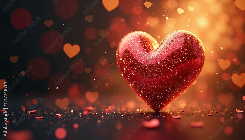 Vibrant Red Heart-Shaped Object in m Golden Light Bokeh Perfect for Romantic Valentine's Day Ambiance Vibrant Red Heart-Shaped Object in m Golden Light Bokeh Perfect for Romantic Valentine's Day Ambiance
