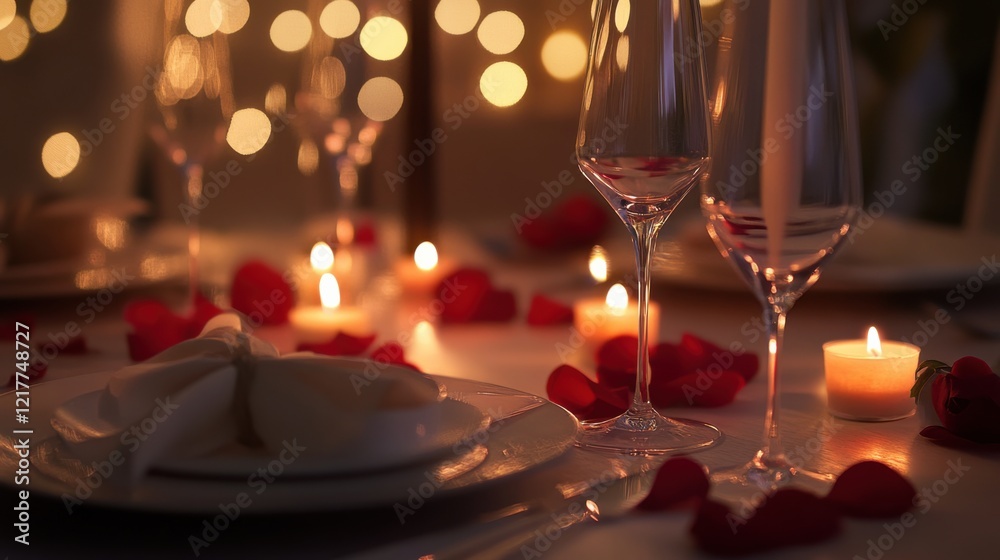 Elegant Valentine's Day dinner table setting. Featuring a sophisticated table setup with romantic decorations and fine dining elements. Highlighting elegance and romance. Elegant Valentine's Day dinner table setting. Featuring a sophisticated table setup with romantic decorations and fine dining elements. Highlighting elegance and romance.