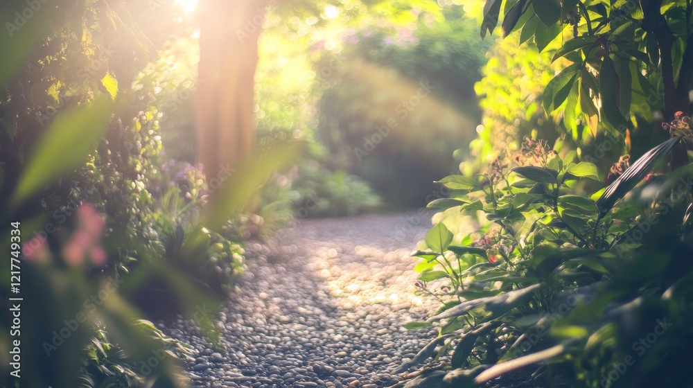 Fototapeta premium Relaxing Outdoor Garden with Natural Textures and Lighting