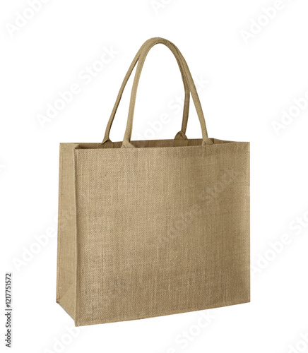 Hessian bag isolated on white, burlap tote, single object, nobody.