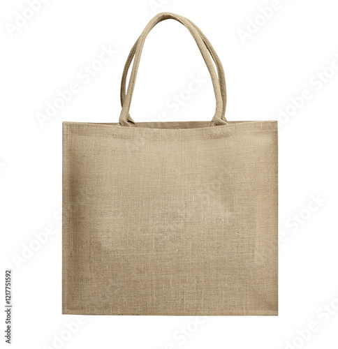 Hessian bag front view isolated on white, nobody, single object.Organic design burlap sack.Tote.