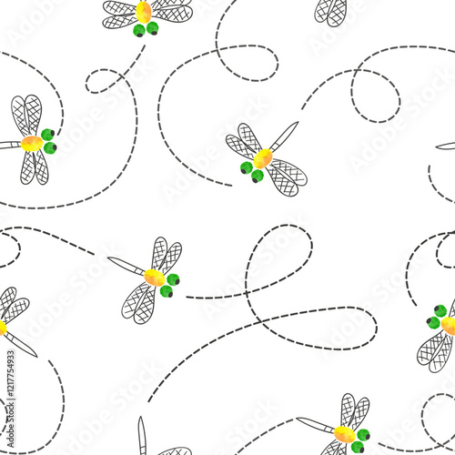 Seamless cute dragonfly pat...