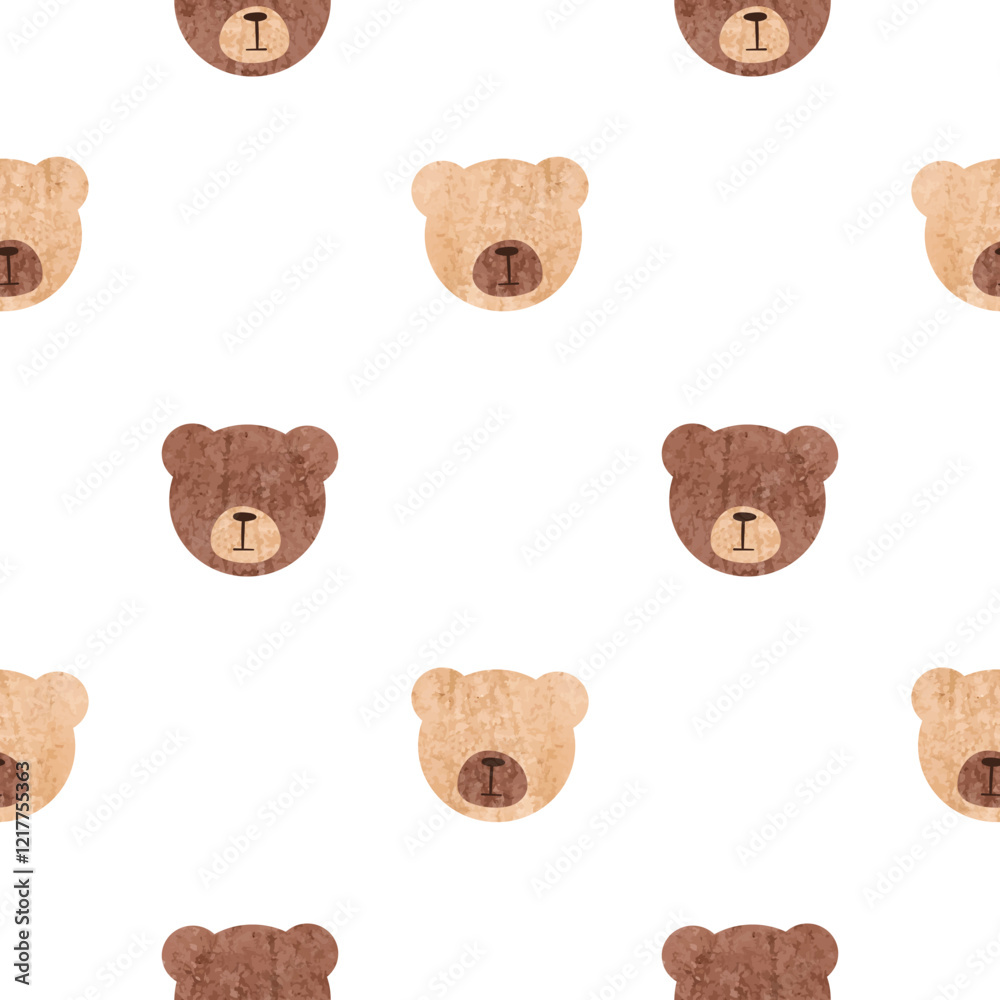 Fototapeta premium Teddy bears heads seamless pattern. Vector print for kids 