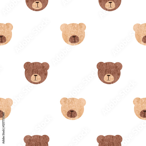 Teddy bears heads seamless pattern. Vector print for kids	