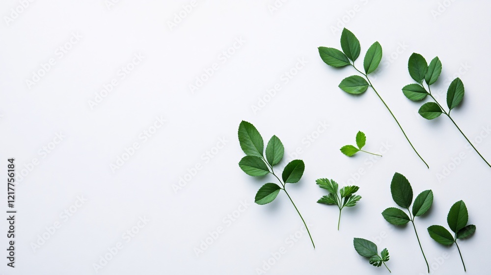 Obraz premium A variety of green leaves displayed on a clean, white background, highlighting nature's beauty and diversity.