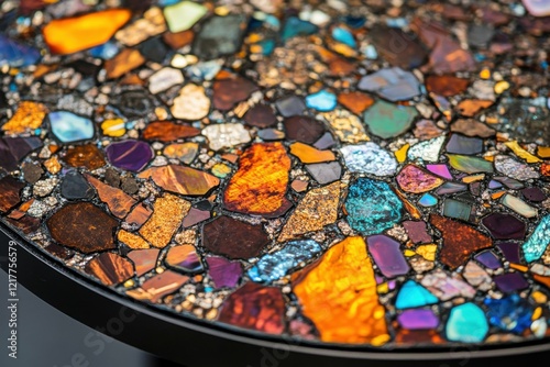 Detailed shot of a meteorite slice under a polarized microscope, its colorful chondrules forming an intricate mosaic of cosmic history photo