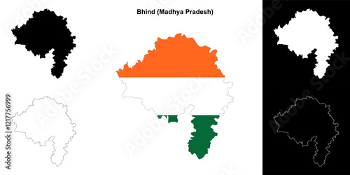 Bhind district (Madhya Pradesh) outline map set photo