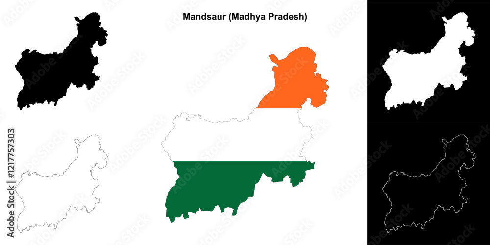 Fototapeta premium Mandsaur district (Madhya Pradesh) outline map set
