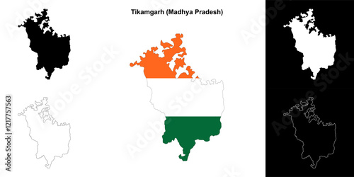 Tikamgarh district (Madhya Pradesh) outline map set photo