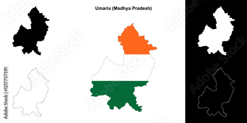 Umaria district (Madhya Pradesh) outline map set photo