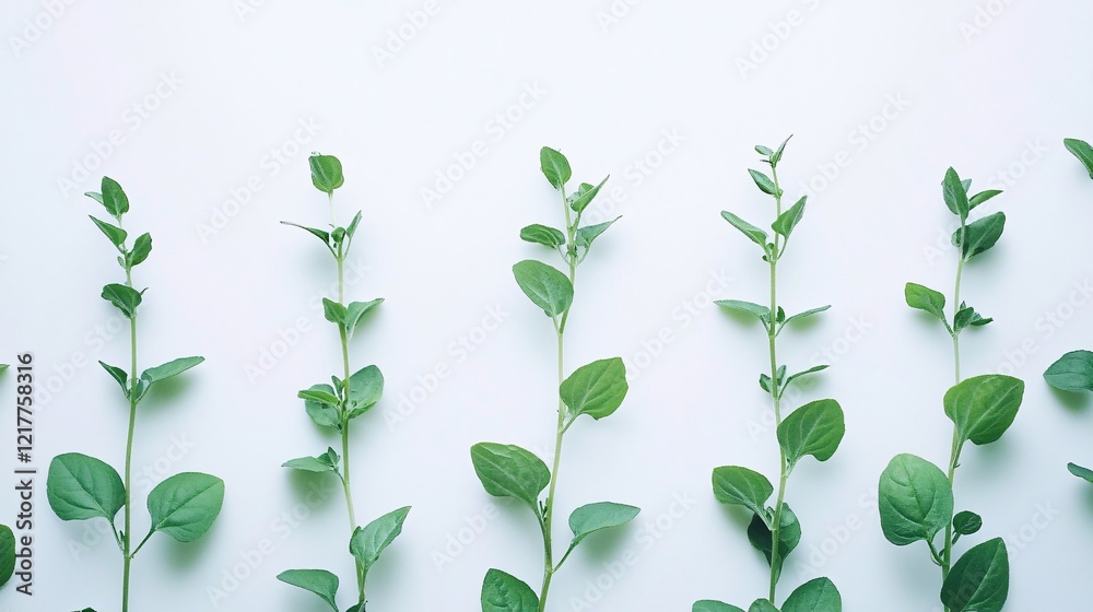 Fresh green herbs arranged neatly on a light background, showcasing vibrant foliage and delicate stems. Fresh green herbs arranged neatly on a light background, showcasing vibrant foliage and delicate stems.