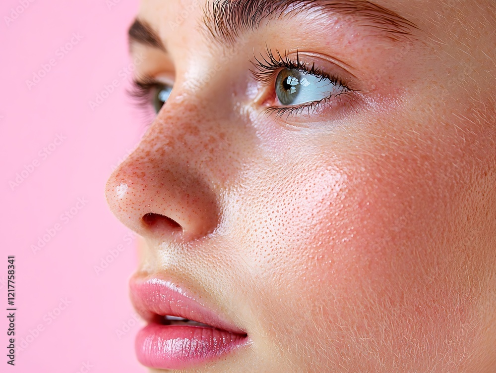 Naklejka premium Lip filler treatment pink background before and after