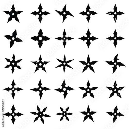 A set of ninja star silhouette vector photo