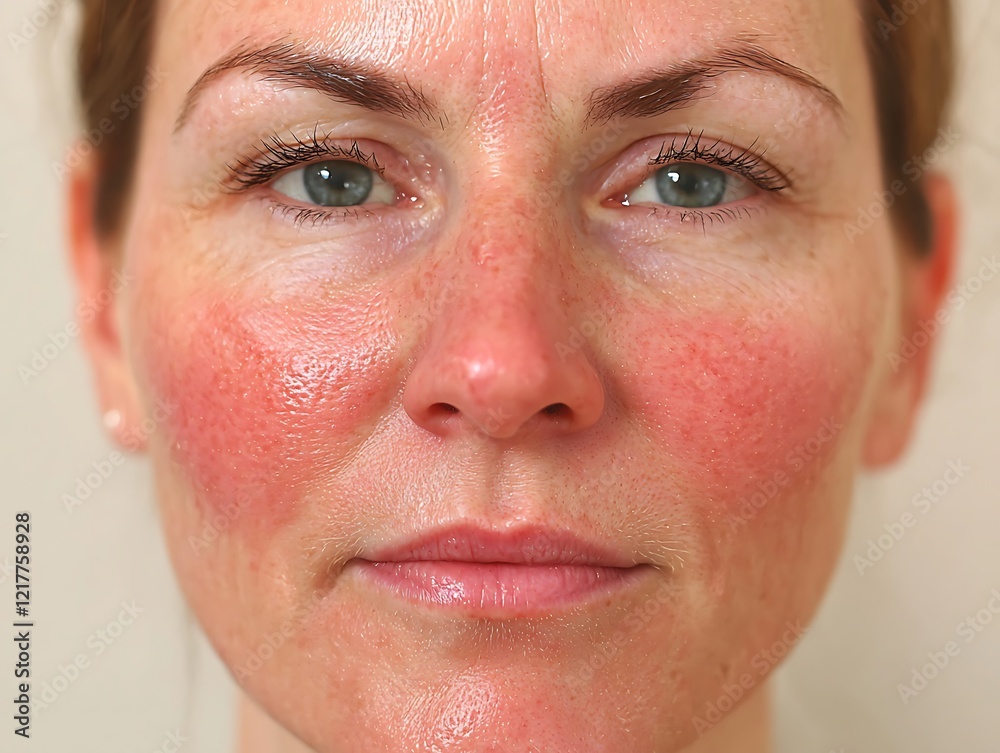 Obraz premium Rosacea treatment before red irritated skin after smooth clear cheeks