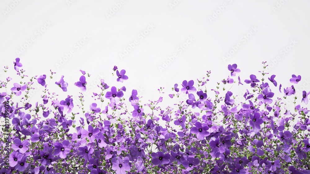 Naklejka premium A vibrant field of purple flowers with delicate petals, creating a fresh and cheerful atmosphere.