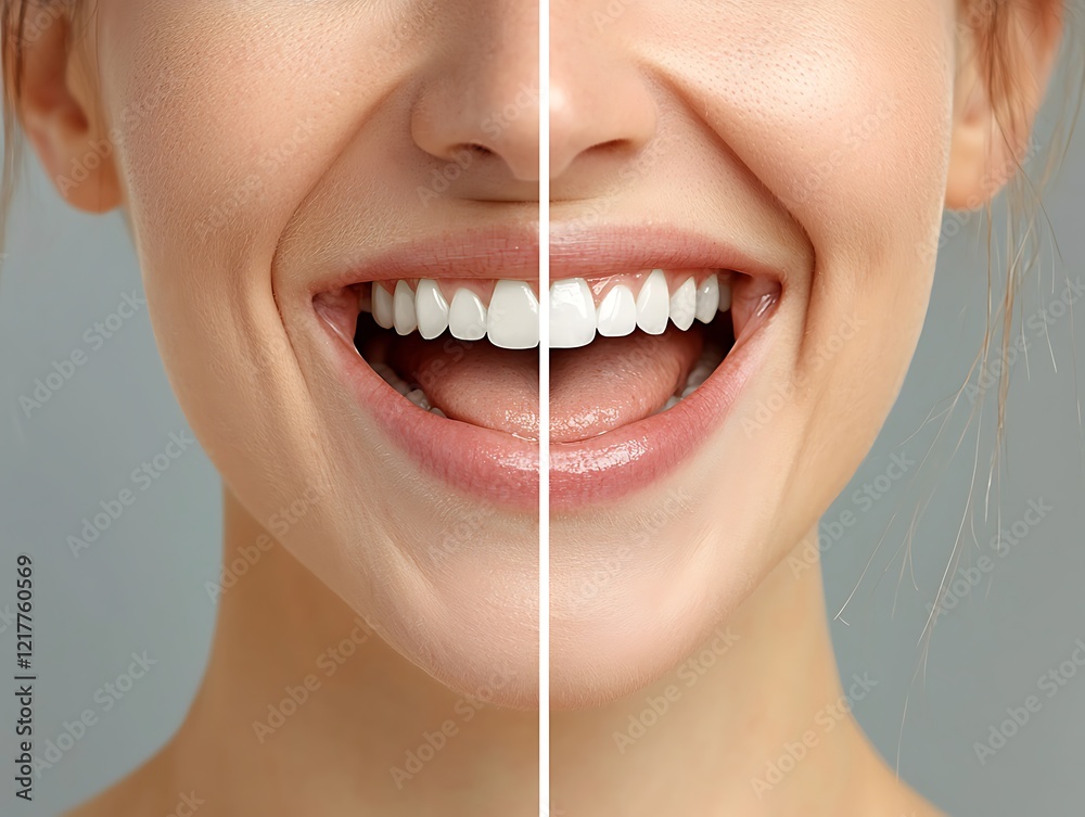 Obraz premium A woman showing wrinkles and no wrinkles around her mouth before and after