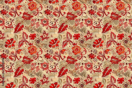 Obraz na płótnie Seamless batik red and beige pattern