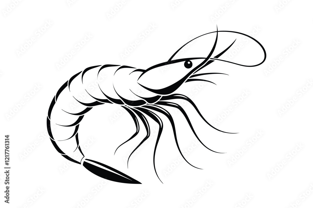 Naklejka premium Shrimp silhouette vector illustration, Seafood and Ocean