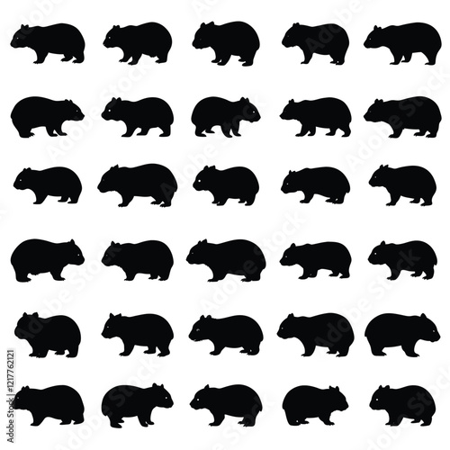A set of wombat vector silhouette isolated