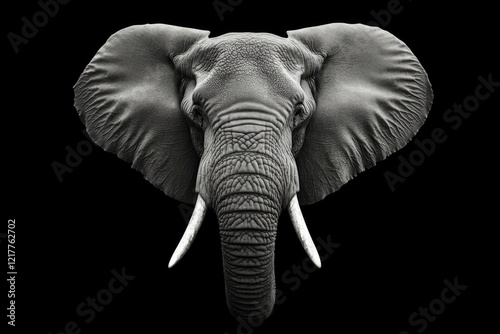 Monochrome Portrait of an Elephant Head: Majestic Mammal Captured in Black and White Against a Nature-Inspired Backdrop