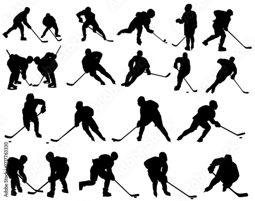 Ice hockey and hockey players' silhouette