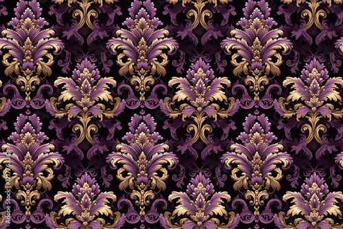 Seamless purple and brown brocade style pattern