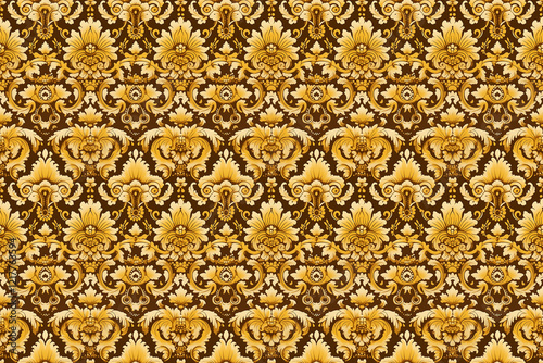 Seamless yellow and brown brocade style pattern
