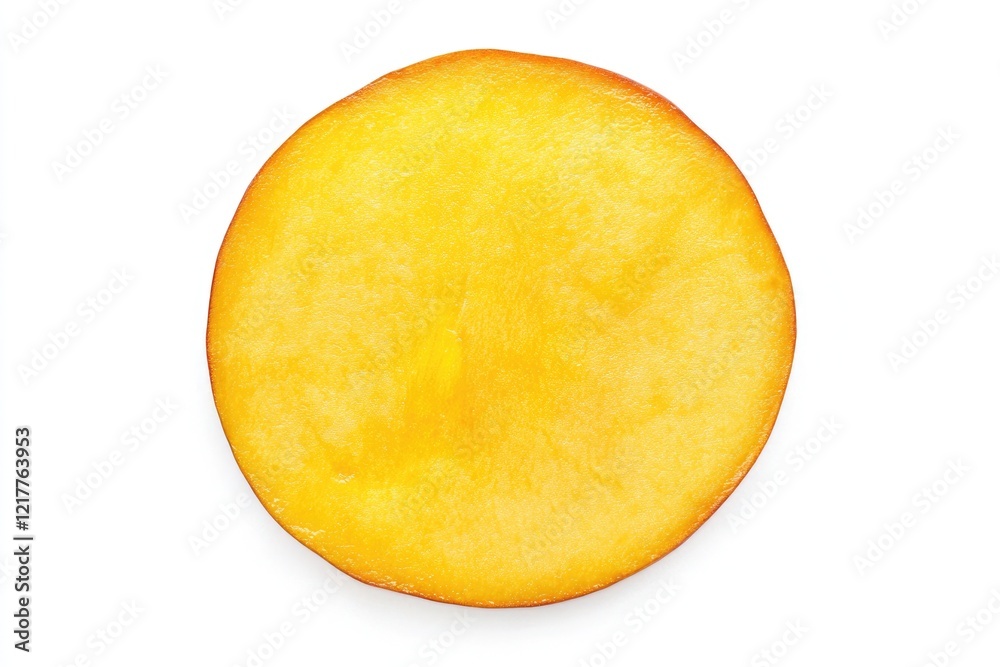 Isolated Mango Segment. Fresh Tropical Fruit on White Background. Healthy Yellow Ripe Slice from Above. Isolated Mango Segment. Fresh Tropical Fruit on White Background. Healthy Yellow Ripe Slice from Above.