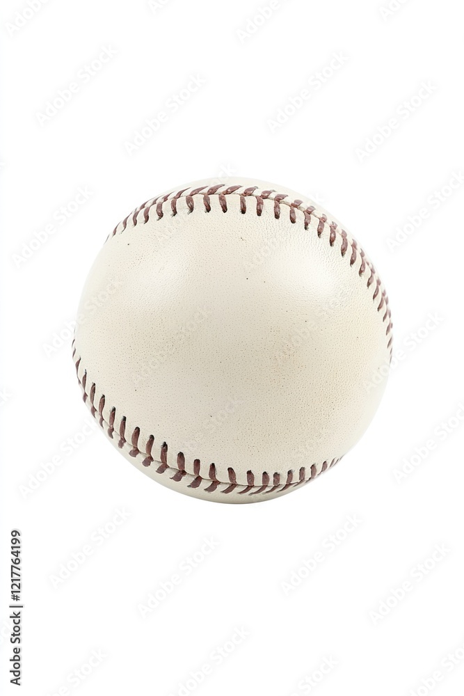 Fresh Round Baseball Against Pure White Backdrop - Closeup of Sport Icon with Vibrant Colors Fresh Round Baseball Against Pure White Backdrop - Closeup of Sport Icon with Vibrant Colors