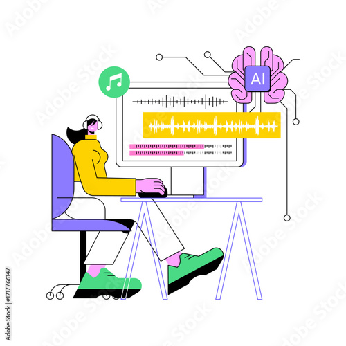 AI-Backed Music Composition abstract concept vector illustration.