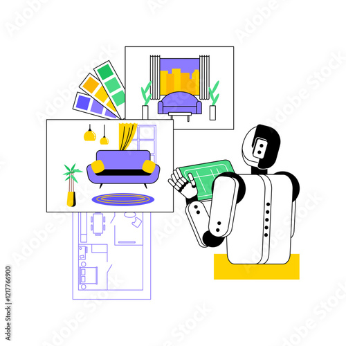 AI-Backed Interior Design abstract concept vector illustration.