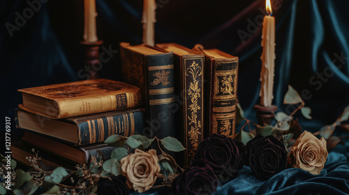 Romantic and mysterious: Whimsigothic decor blending dark floral accents with vintage gothic charm. photo