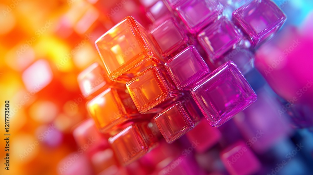 Colorful 3D Cubes Cluster Creating an Abstract Background During a Digital Art Exhibit in an Urban Space Colorful 3D Cubes Cluster Creating an Abstract Background During a Digital Art Exhibit in an Urban Space