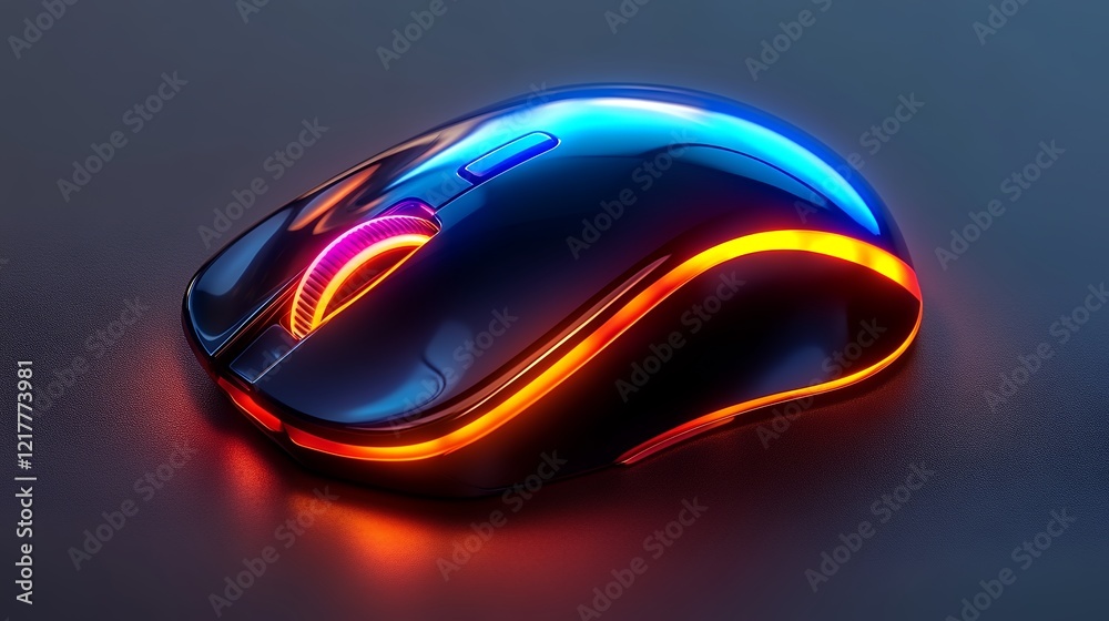 Stylish and Modern Gaming Mouse With Vibrant LED Lights Illuminating Its Sleek Design on a Dark Background