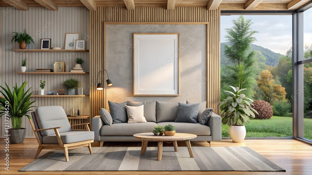 Fototapeta premium modern living room with fireplace