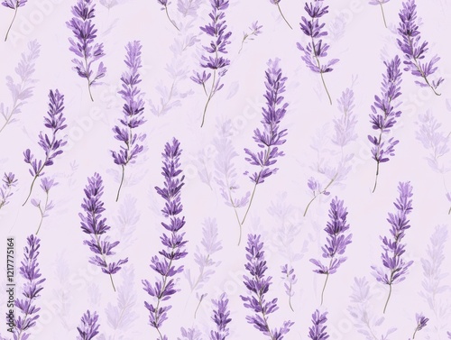 A Seamless Pattern of Purple Lavender Flowers on a Light Purple Background