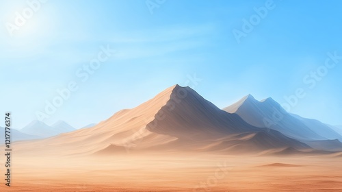 Serene Landscape Showcasing Gentle Mountain Ranges Under a Clear Blue Sky in a Tranquil Desert Setting During Daylight