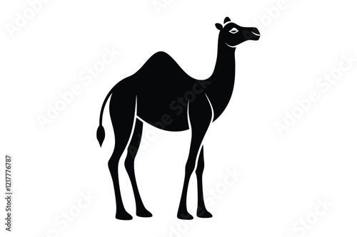 Camel Silhouette, Camel Isolated On White Background, Camel on black and white vector design, Desert and Wildlife