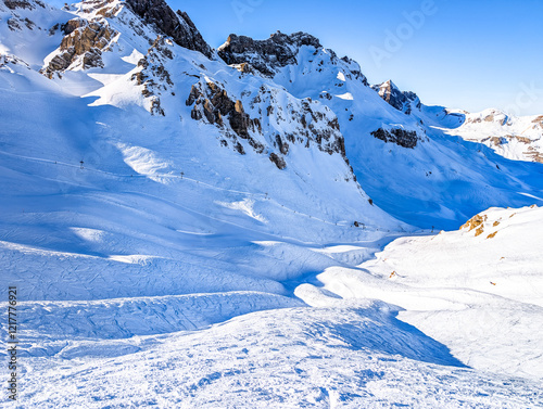 Ski slopes and mountains, Melchsee-Frutt mountain resort village, Switzerland photo