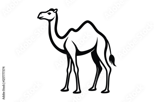 Camel Silhouette, Camel Isolated On White Background, Camel on black and white vector design, Desert and Wildlife