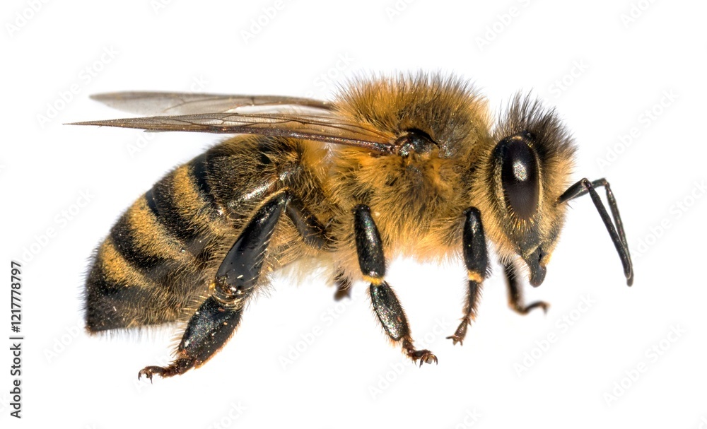 bee or honeybee in Latin Apis Mellifera on white bee or honeybee in Latin Apis Mellifera on white