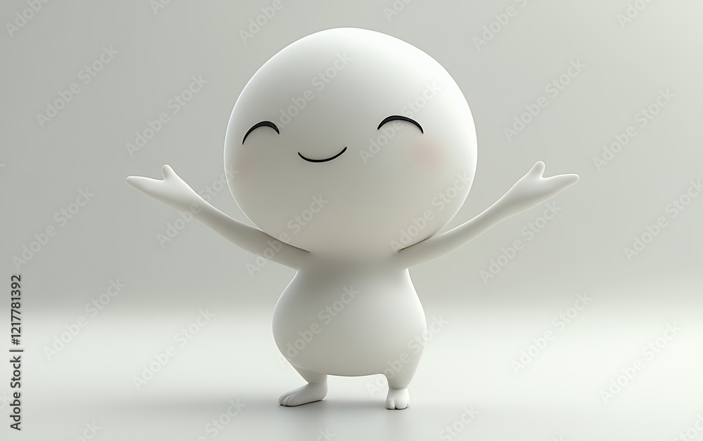 Joyful Cartoon Character With Outstretched Arms Celebrating Positivity in a Minimalist Studio Setting