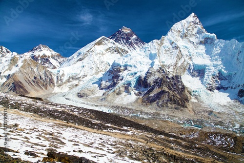 mount Everest and mt. Nuptse, Khumbu valley and glacier photo