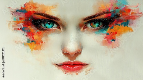 Abstract Colorful Portrait of a Woman with Striking Eyes