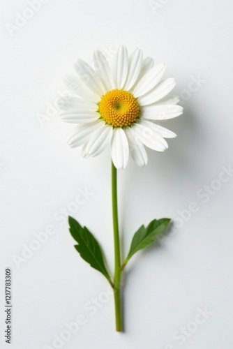 Freshly picked lovely daisy marguerite on white background, botanical, nature photography