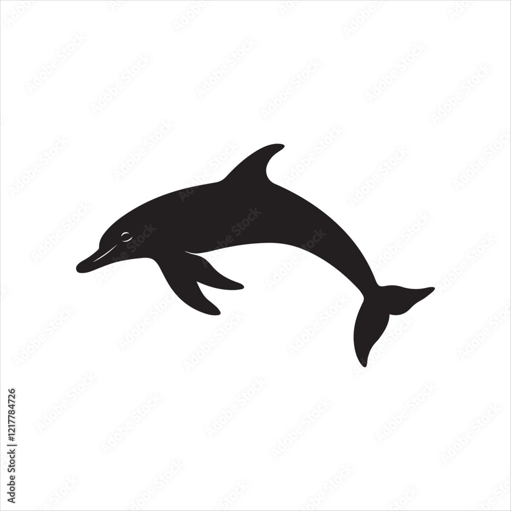 Silhouette of a Dolphin in Minimalist Black and White Design - Sleek Curves, Clean Lines, Vector Art & Geometric Stylization for Logo Inspiration Silhouette of a Dolphin in Minimalist Black and White Design - Sleek Curves, Clean Lines, Vector Art & Geometric Stylization for Logo Inspiration
