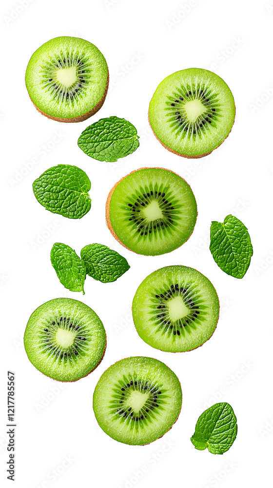 Fototapeta premium A close up of a green kiwi with a leaf on top